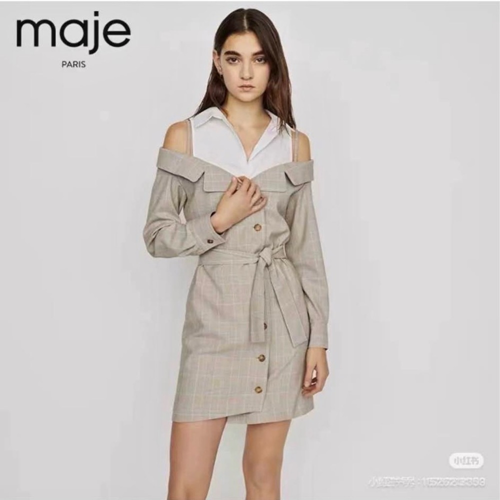 MAJE Redwan checked woven dress